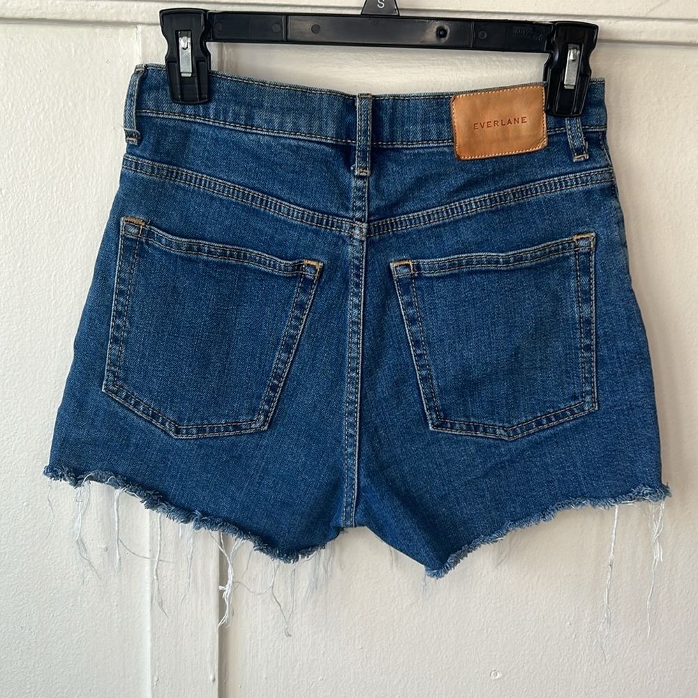 Everlane Cheeky Denim Dark Wash Shorts with Frayed Hem Button Fly 25 - Picture 3 of 6